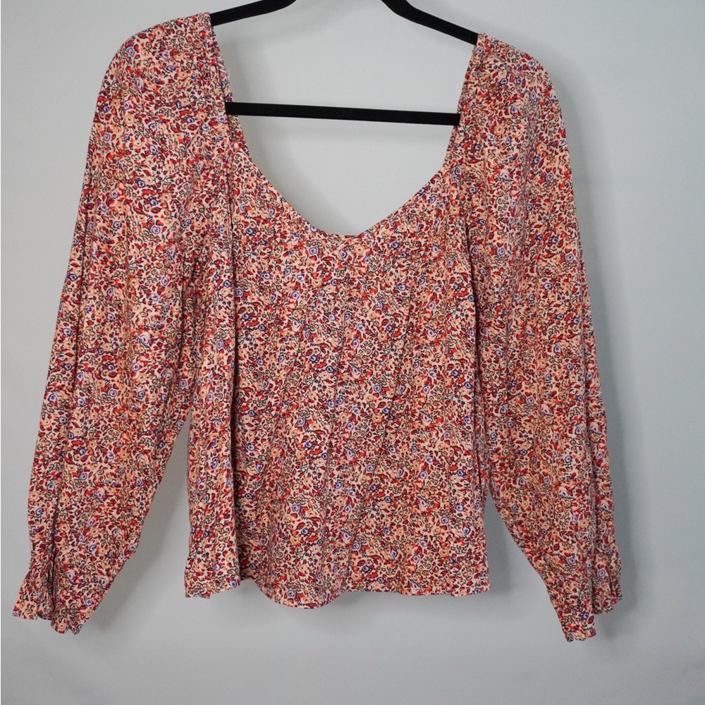 Universal Thread Floral Long Sleeve Top - Red and White